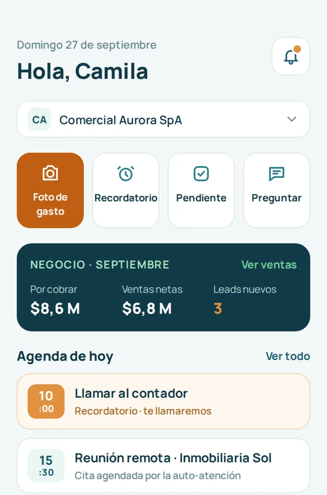 VILO app: daily summary with agenda, sales and alerts